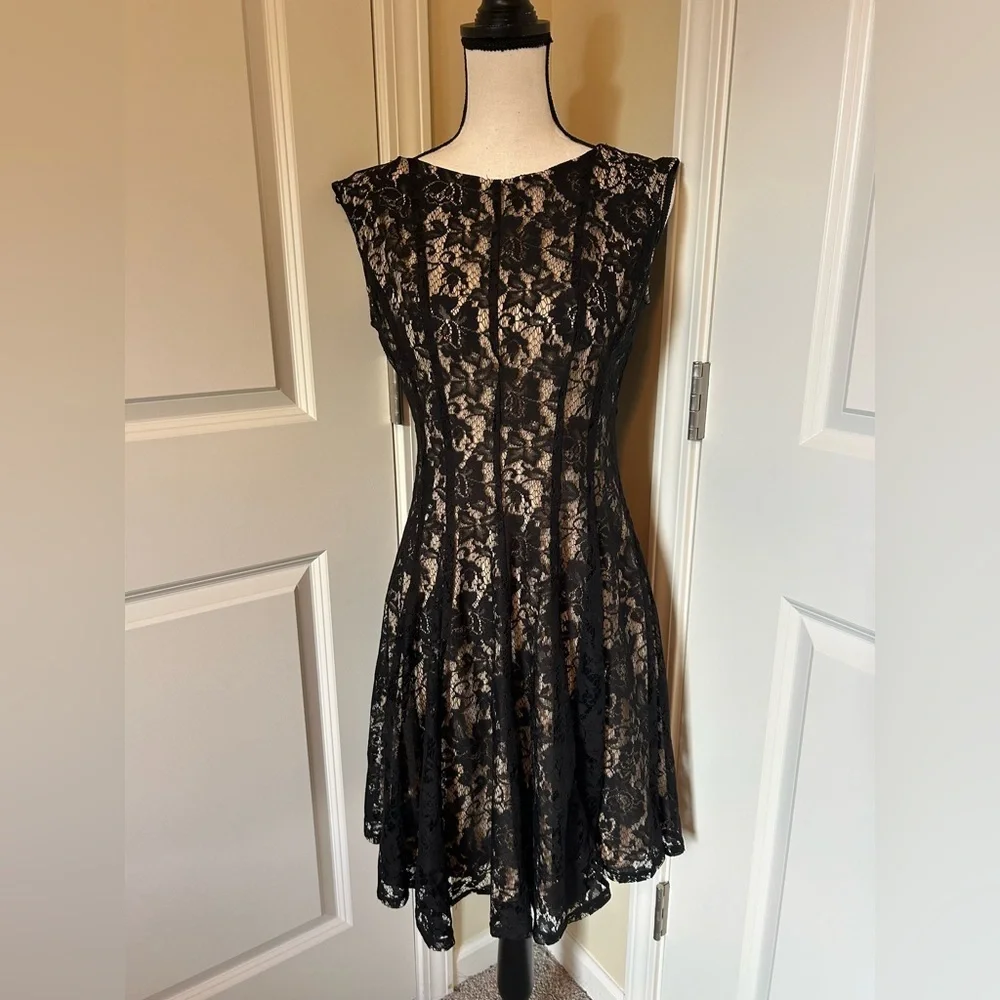 Elegant Black Lace high neck sleeveless Dress - Picture 1 of 6